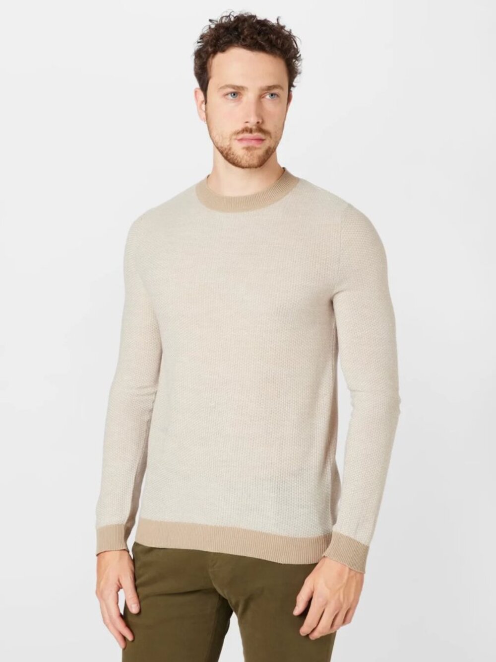 Jack & Jones Beige Lightweight Knit Crewneck Sweater/5104